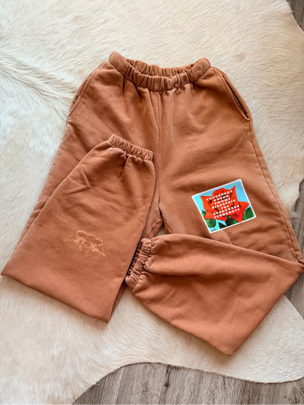 Boys Lie Rust Brown Joggers with Floral Patch